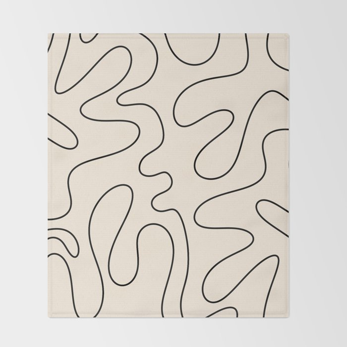 Squiggle Abstract Minimalist Modern Pattern in Black and Almond Cream Throw Blanket Gallery Image 2