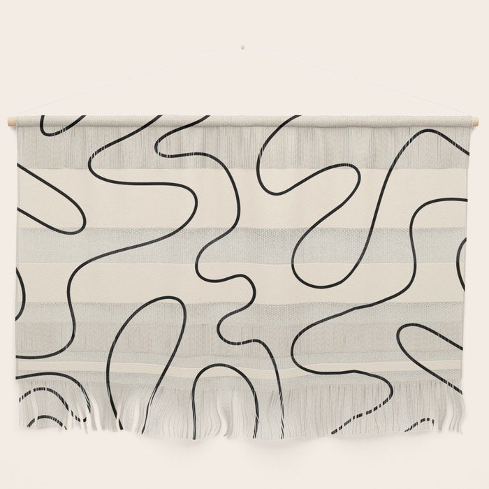 Squiggle Abstract Minimalist Modern Pattern in Black and Almond Cream Wall Hanging Gallery Image 1
