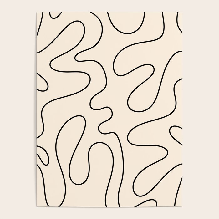 Squiggle Abstract Minimalist Modern Pattern in Black and Almond Cream Poster Gallery Image 4