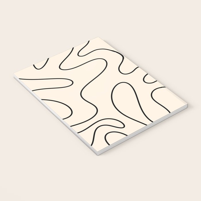 Squiggle Abstract Minimalist Modern Pattern in Black and Almond Cream Notebook Gallery Image 3