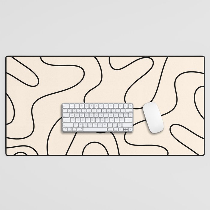 Squiggle Abstract Minimalist Modern Pattern in Black and Almond Cream Desk Mat Gallery Image 1