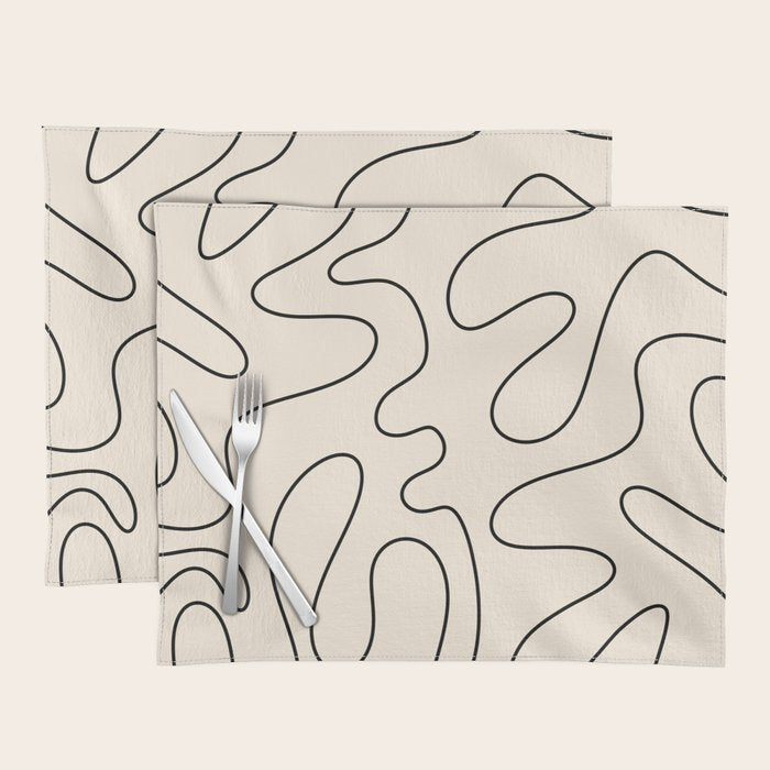 Squiggle Abstract Minimalist Modern Pattern in Black and Almond Cream Placemat Gallery Image 1