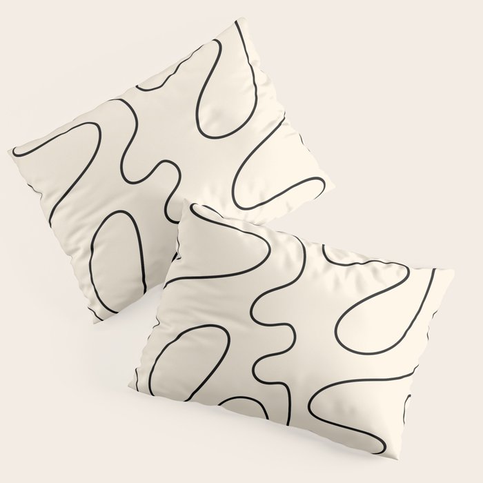 Squiggle Abstract Minimalist Modern Pattern in Black and Almond Cream Pillow Sham Gallery Image 3