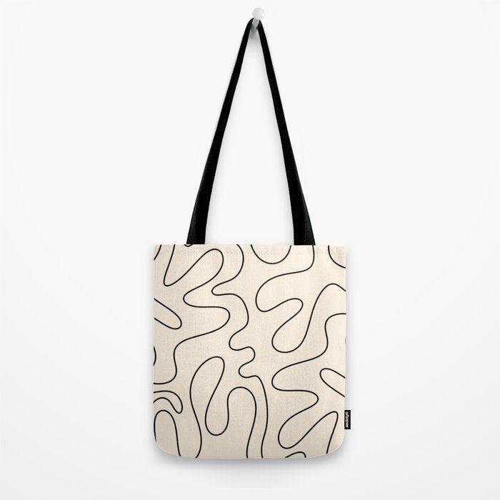 Squiggle Abstract Minimalist Modern Pattern in Black and Almond Cream Tote Bag Gallery Image 2