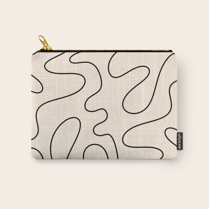 Squiggle Abstract Minimalist Modern Pattern in Black and Almond Cream Carry All Pouch Gallery Image 1