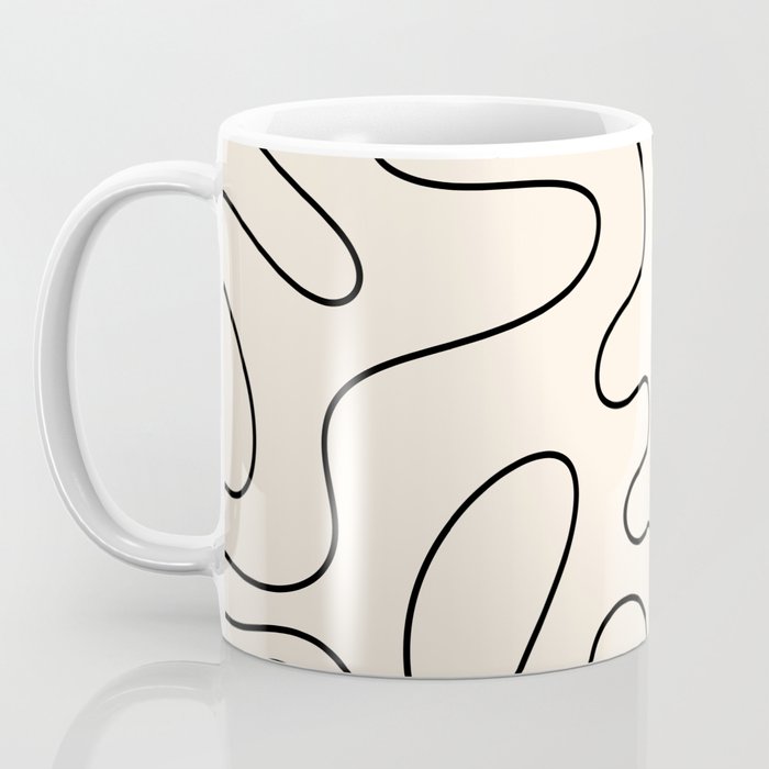 Squiggle Abstract Minimalist Modern Pattern in Black and Almond Cream Coffee Mug Gallery Image 3