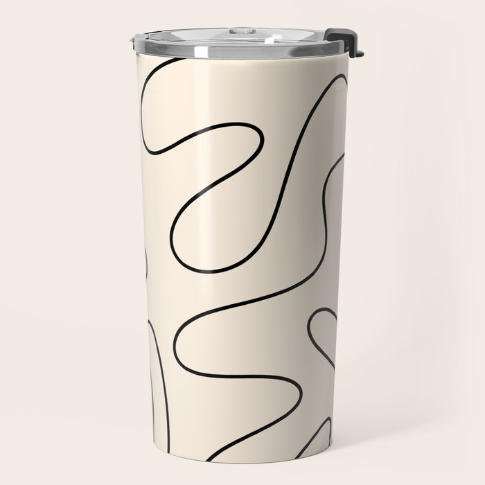 Squiggle Abstract Minimalist Modern Pattern in Black and Almond Cream Travel Mug Gallery Image 2