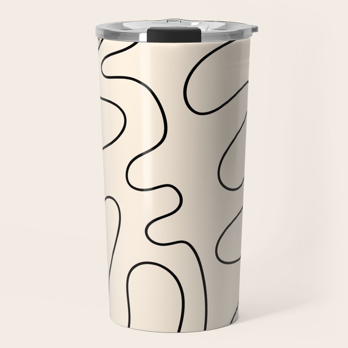 Squiggle Abstract Minimalist Modern Pattern in Black and Almond Cream Travel Mug Gallery Image 1
