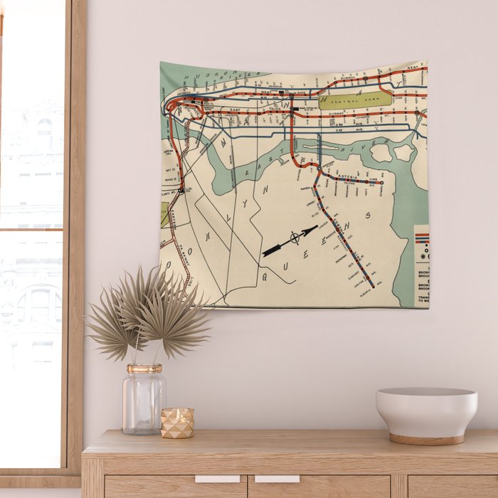 Vintage NYC Subway Map (1918) Wall Tapestry Gallery Image 2