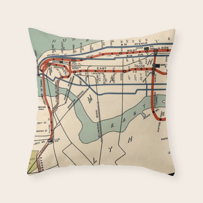 Vintage NYC Subway Map (1918) Throw Pillow Gallery Image 6