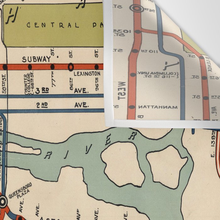 Vintage NYC Subway Map (1918) Wall Tapestry Gallery Image 3