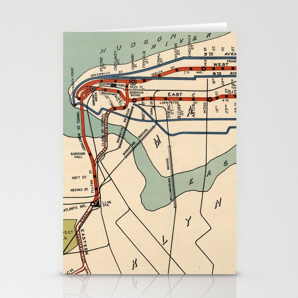 Vintage NYC Subway Map (1918) Stationery Card Gallery Image 1