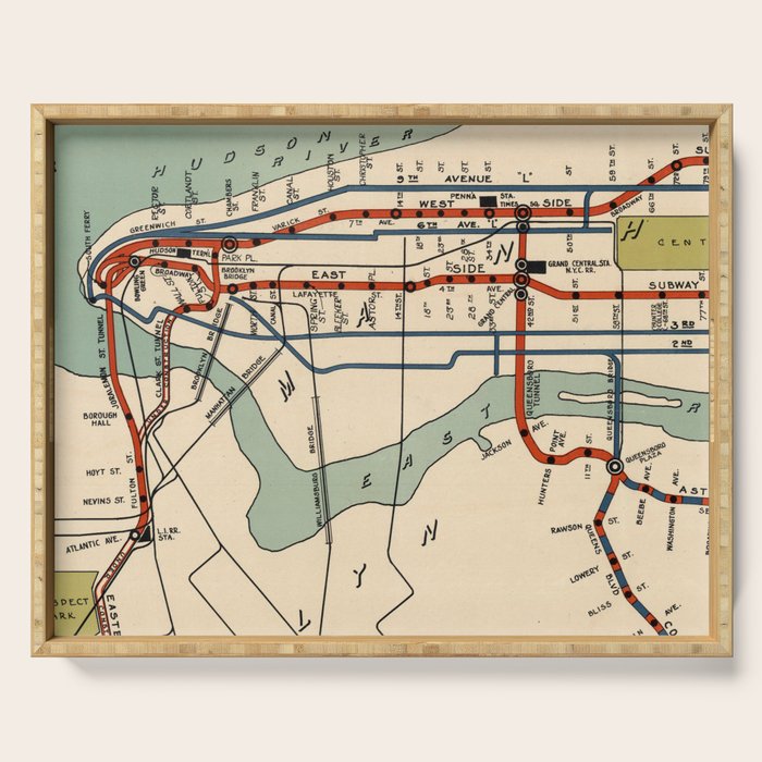 Vintage NYC Subway Map (1918) Serving Tray Gallery Image 1
