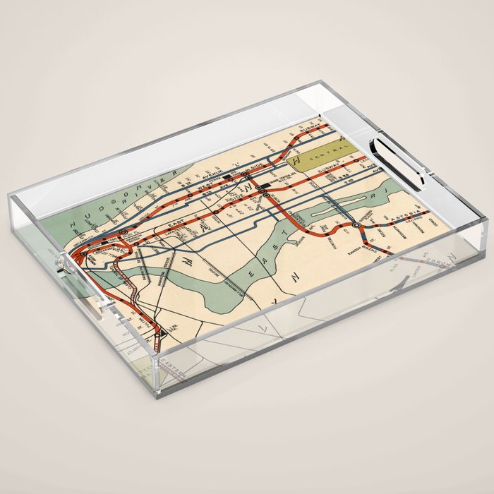 Vintage NYC Subway Map (1918) Acrylic Tray Gallery Image 1