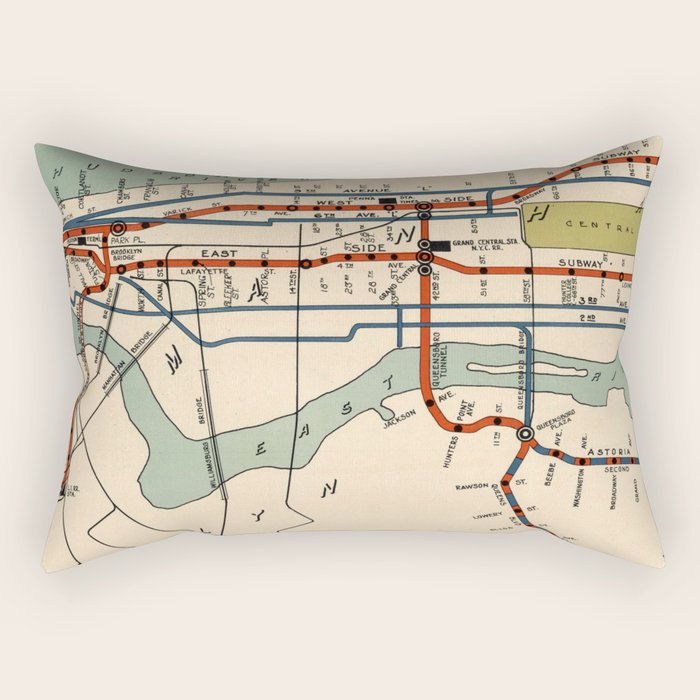 Vintage NYC Subway Map (1918) Rectangular Pillow Gallery Image 2