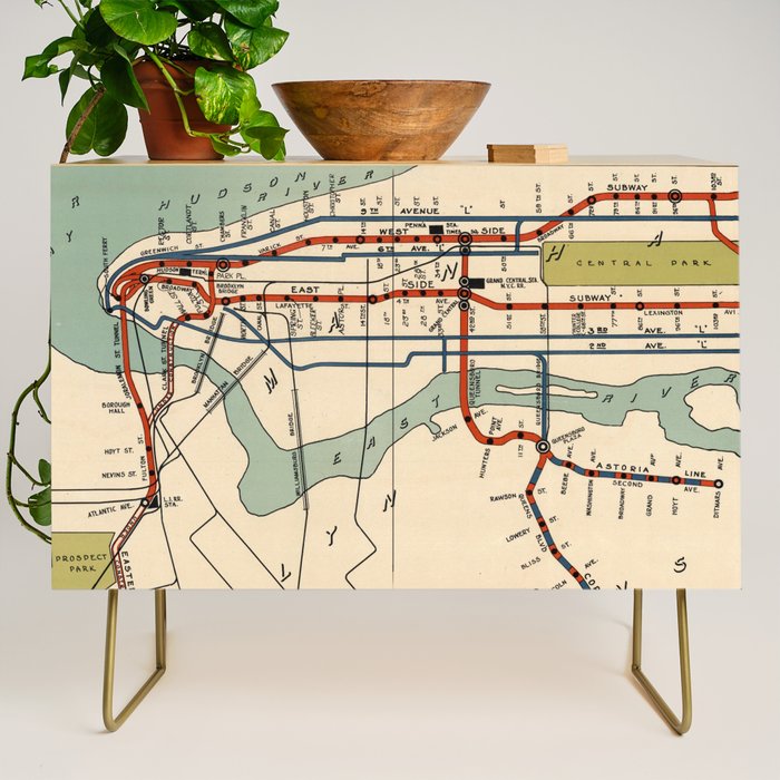 Vintage NYC Subway Map (1918) Credenza Gallery Image 1