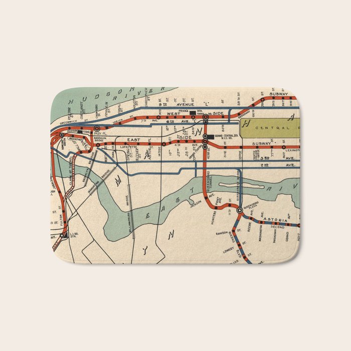 Vintage NYC Subway Map (1918) Bath Mat Gallery Image 1