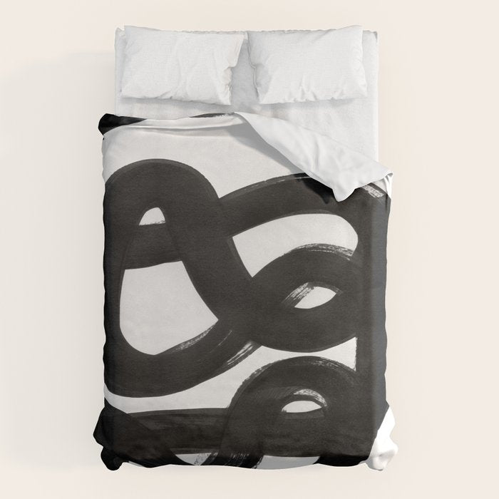 Knots Black & White Minimalist Ink Tribal Mid Century Pattern Dark Painting Pattern Duvet Cover Gallery Image 1