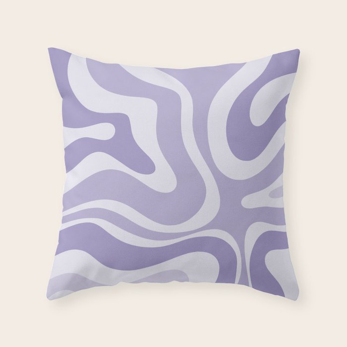 Retro Modern Liquid Swirl Abstract Pattern in Muted Lavender Light Purple Throw Pillow Gallery Image 1