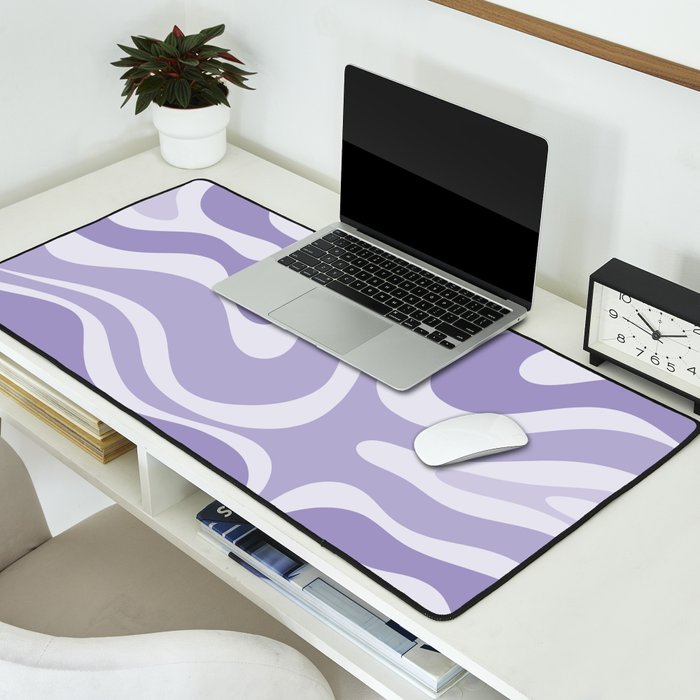Retro Modern Liquid Swirl Abstract Pattern in Muted Lavender Light Purple Desk Mat Gallery Image 2
