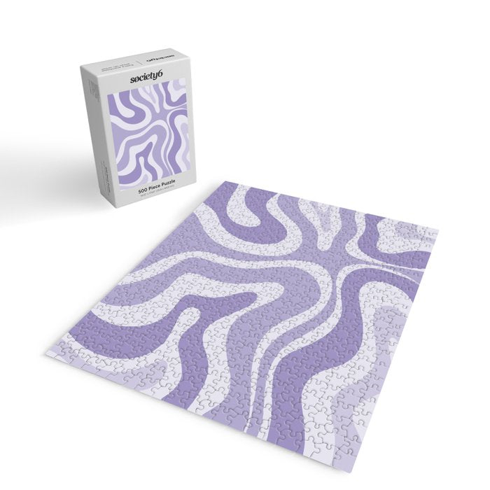 Retro Modern Liquid Swirl Abstract Pattern in Muted Lavender Light Purple Jigsaw Puzzle Gallery Image 2