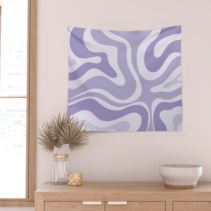 Retro Modern Liquid Swirl Abstract Pattern in Muted Lavender Light Purple Wall Tapestry Gallery Image 2