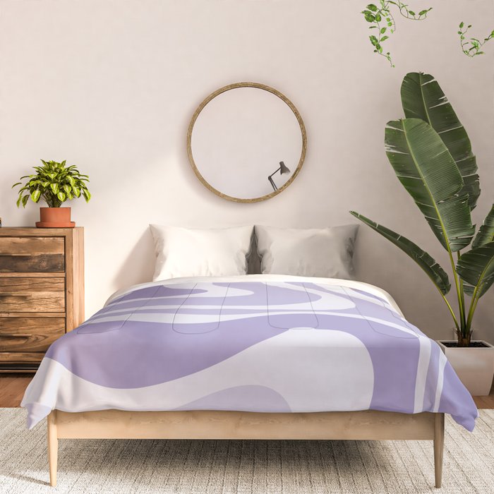 Retro Modern Liquid Swirl Abstract Pattern in Muted Lavender Light Purple Comforter Gallery Image 3