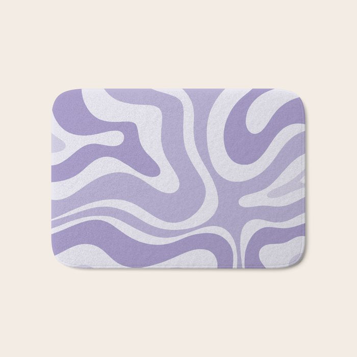 Retro Modern Liquid Swirl Abstract Pattern in Muted Lavender Light Purple Bath Mat Gallery Image 1