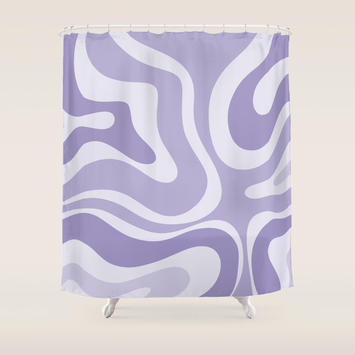 Retro Modern Liquid Swirl Abstract Pattern in Muted Lavender Light Purple Shower Curtain Gallery Image 1