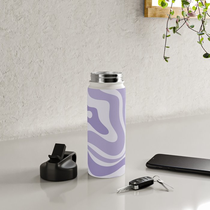 Retro Modern Liquid Swirl Abstract Pattern in Muted Lavender Light Purple Water Bottle Gallery Image 4