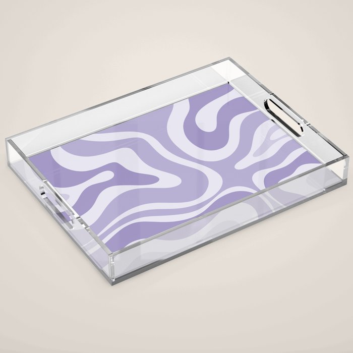 Retro Modern Liquid Swirl Abstract Pattern in Muted Lavender Light Purple Acrylic Tray Gallery Image 1