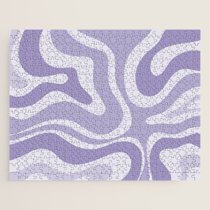 Retro Modern Liquid Swirl Abstract Pattern in Muted Lavender Light Purple Jigsaw Puzzle Gallery Image 1