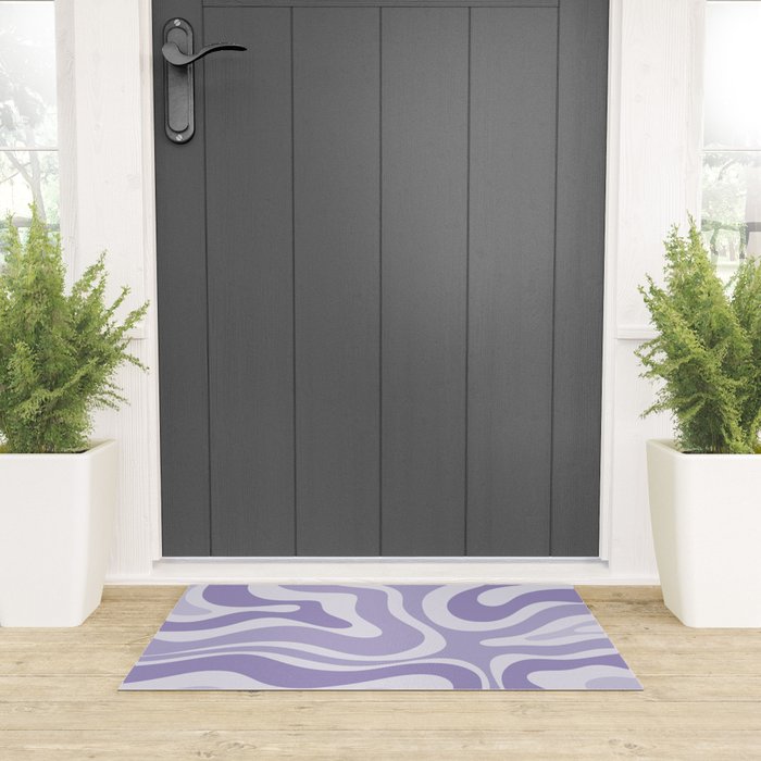 Retro Modern Liquid Swirl Abstract Pattern in Muted Lavender Light Purple Welcome Mat Gallery Image 3