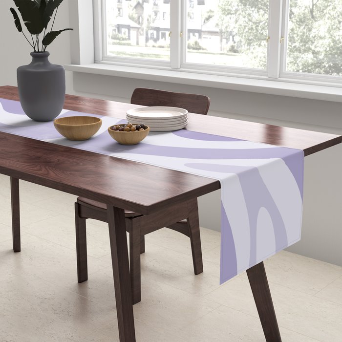 Retro Modern Liquid Swirl Abstract Pattern in Muted Lavender Light Purple Table Runner Gallery Image 2