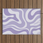Retro Modern Liquid Swirl Abstract Pattern in Muted Lavender Light Purple Outdoor Rug Gallery Image 1