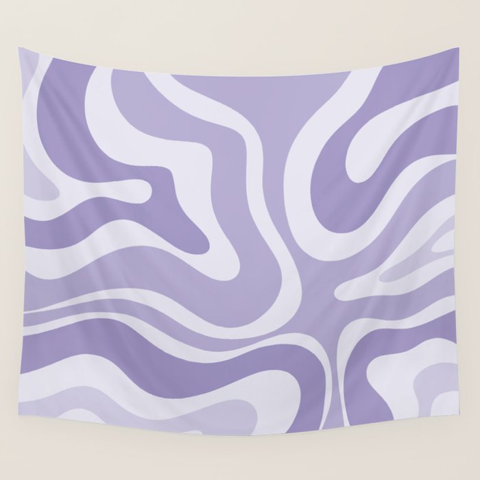 Retro Modern Liquid Swirl Abstract Pattern in Muted Lavender Light Purple Wall Tapestry Gallery Image 4