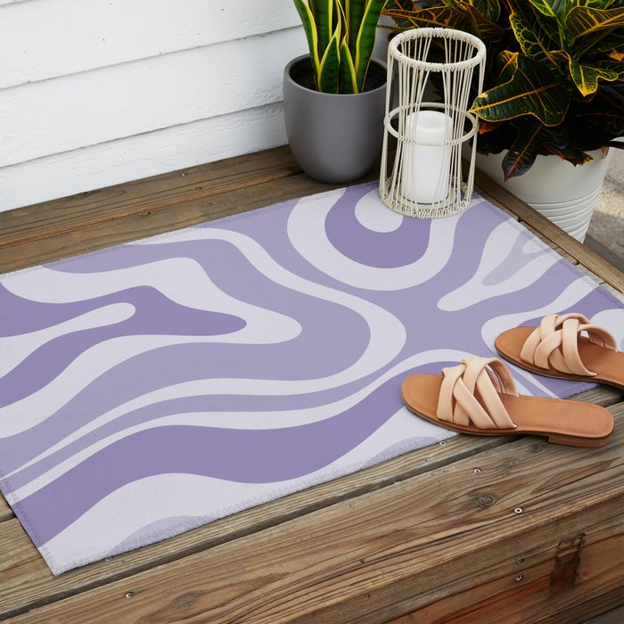 Retro Modern Liquid Swirl Abstract Pattern in Muted Lavender Light Purple Outdoor Rug Gallery Image 2
