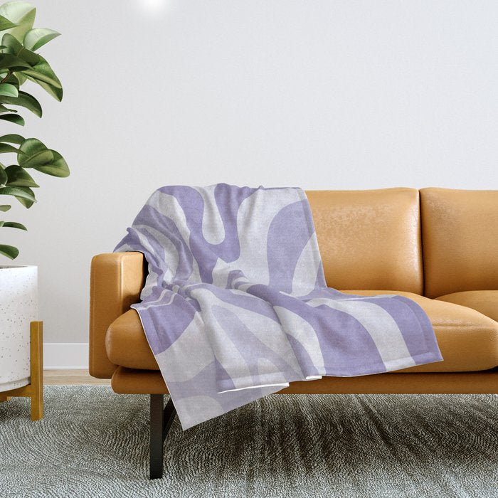 Retro Modern Liquid Swirl Abstract Pattern in Muted Lavender Light Purple Throw Blanket Gallery Image 1