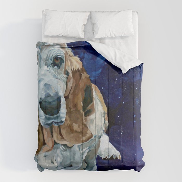 Basset Hound Nebula Stickers Dog Portrait Comforter Gallery Image 1