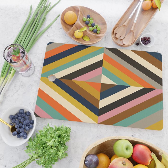 Mid Century Geometric Pattern Technicolor Diamond  Cutting Board Gallery Image 2