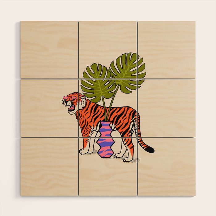 Tiger & Plant Wood Wall Art