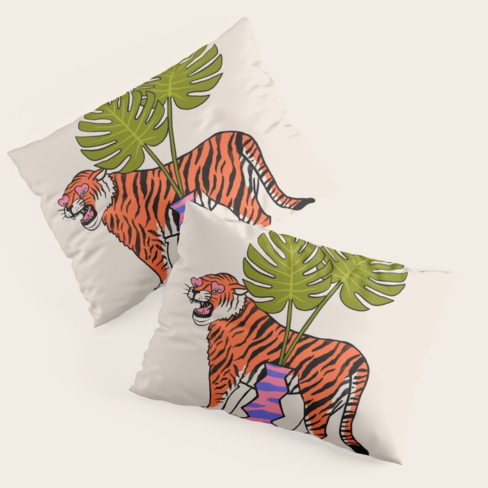 Tiger & Plant Pillow Sham Gallery Image 1