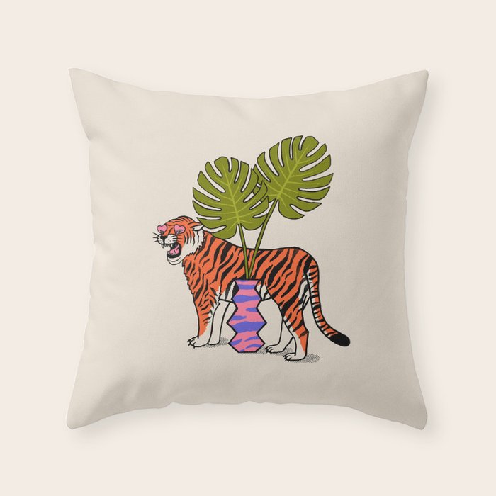 Tiger & Plant Throw Pillow Gallery Image 6