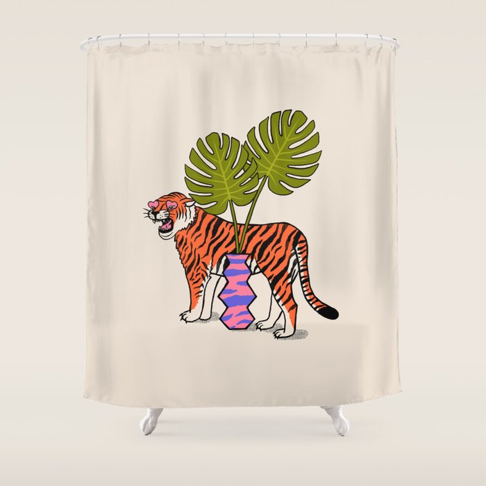 Tiger & Plant Shower Curtain Gallery Image 1