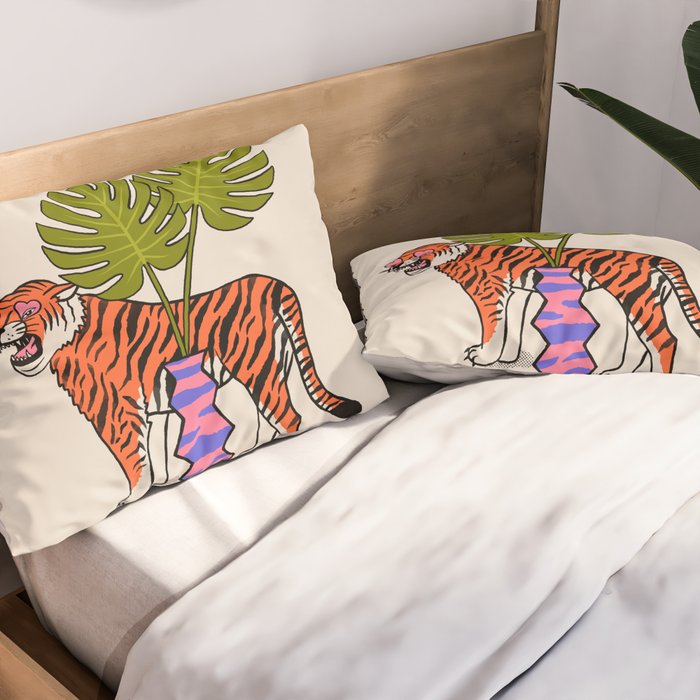 Tiger & Plant Pillow Sham Gallery Image 2