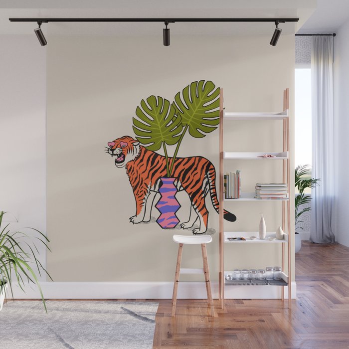 Tiger & Plant Wall Mural Gallery Image 1
