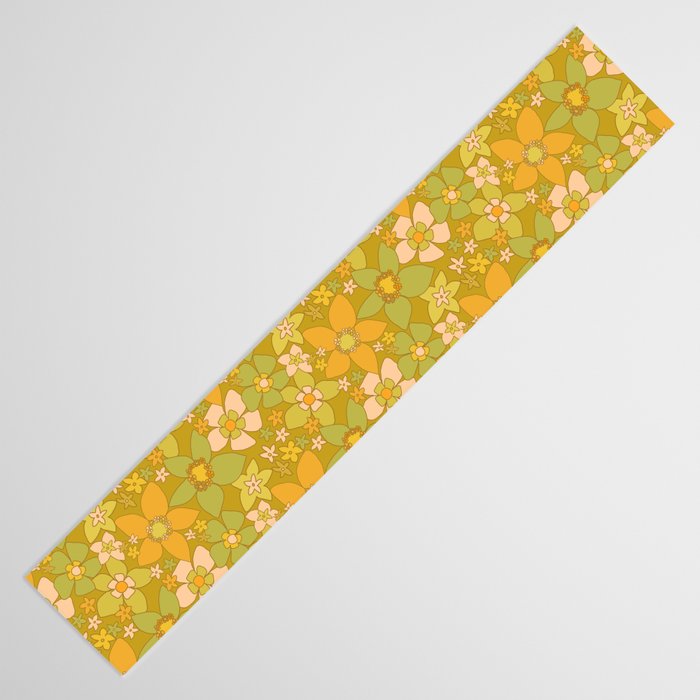 70s groovy retro floral pattern orange brown green handdrawn by surfy birdy  Table Runner Gallery Image 3