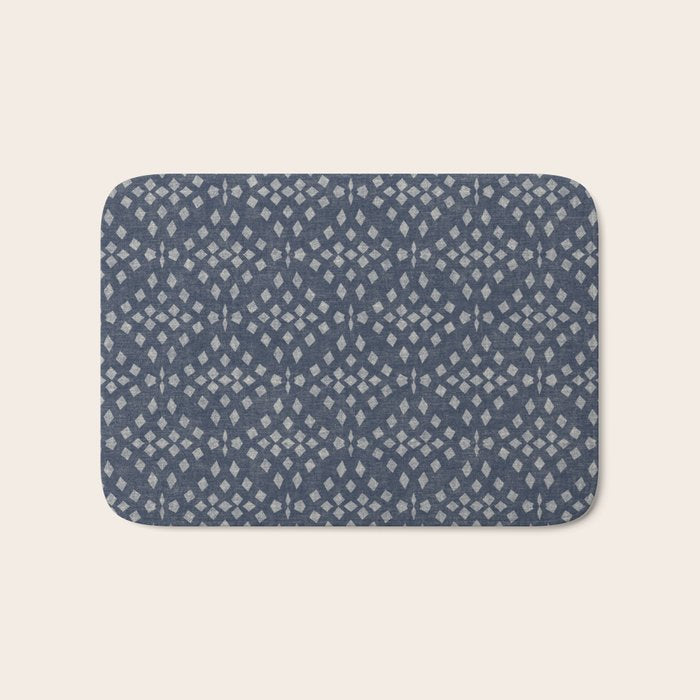 Vintage Patterned Blue Bath Mat Gallery Image 1