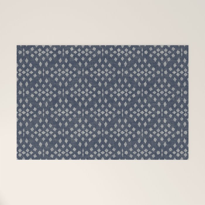 Vintage Patterned Blue Welcome Mat Gallery Image 1
