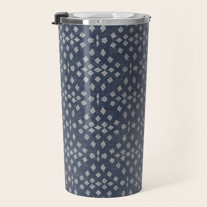 Vintage Patterned Blue Travel Mug Gallery Image 3
